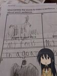  amakusa_shino armband chibi goat lol paper ribbon school school_uniform seitokai_yakuindomo thinking what 