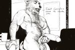  anthro ball_hair balls beard big_penis body_hair canine chest_hair facial_hair greyscale holding_penis humanoid_penis looking_at_viewer male mammal monochrome nipples open_mouth penis pubes rowf solo uncut vein 