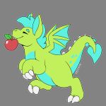  anthro apple claws dragon eyes_closed green_body hi_res mane membrane_(anatomy) membranous_wings solo symrea talons wings 