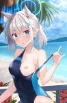  1girl absurdres aisaka_tisato beach blue_archive breasts competition_swimsuit highres medium_breasts one-piece_swimsuit outdoors shiroko_(blue_archive) shiroko_(swimsuit)_(blue_archive) solo swimsuit 