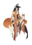  1girl 7an.zi ^_^ absurdly_long_hair animal animal_ear_fluff animal_ears anklet bangle bangs bare_shoulders barefoot black_hair blunt_bangs bracelet breasts chinese_commentary cleavage closed_eyes closed_mouth collarbone commentary_request detached_sleeves dress earclip fangs flower fox fox_ears fox_girl fox_tail full_body gold grey_leggings grey_sleeves hagoromo hair_flower hair_ornament head_tilt highres jewelry leggings long_hair looking_at_viewer medium_breasts multiple_rings orange_eyes orange_shawl original pelvic_curtain purple_dress ring shawl short_sleeves sidelocks simple_background sitting sketch skindentation solo strapless strapless_dress tail teeth thighlet tongue tongue_out very_long_hair white_background white_flower 