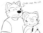  anthro black_and_white canid canine canis cross-eyed curley_(ohmygoditguppy) domestic_cat duo eyeliner felid feline felis hi_res makeup male mammal monochrome ohmygoditguppy terry_(ohmygoditguppy) whiskers wolf 