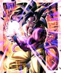  absurdres black_hair body_fur dougi dragon_ball dragon_ball_gt energy_ball highres incoming_attack kamehameha monkey_boy monkey_tail pants pink_fur powering_up saiyan sekitsuki_hayato son_goku spiked_hair super_saiyan super_saiyan_4 tail yellow_eyes yellow_pants 