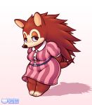  2022 animal_crossing blush breasts brown_body clothing dress eulipotyphlan female gradient_background guywiththepie hands_behind_back hedgehog hi_res looking_at_viewer mammal nintendo purple_clothing purple_dress sable_able signature simple_background slightly_chubby solo standing thick_thighs video_games 