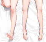  1girl bare_legs barefoot bed bed_sheet dakimakura_(medium) feet from_above kouhai-chan_(mignon) legs lying mignon multiple_views on_back original soles toes wet 