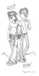  aardman_animations anthro belt bottomwear breasts button_clothing clothing collared_shirt dreamworks duo english_text female flushed_away footwear hair hand_in_pocket hand_on_hip hand_on_shoulder hi_res male mammal monochrome murid murine pants pockets ponytail rat rat_tail raygirl13 rita_malone roddy_st._james rodent shoes simple_background smile smirk text walking watermark white_background 