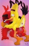  after_anal after_sex anal anal_penetration angry_birds anthro avian bird bodily_fluids chuck_(angry_birds) cum cum_from_ass cum_in_ass cum_inside digital_media_(artwork) duo genital_fluids hi_res liquid male male/male nietvart penetration red_(angry_birds) simple_background video_games 