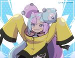  1girl aqua_hair bow-shaped_hair character_hair_ornament hair_ornament iono_(pokemon) long_hair low-tied_long_hair multicolored_hair pink_eyes pink_hair pokemon pokemon_(game) pokemon_sv solo sprite_art teeth twintails two-tone_hair uta_vit99 very_long_hair 