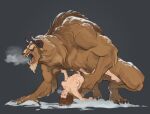  anthro beast_(disney) belle_(beauty_and_the_beast) blush breasts breath brown_body brown_fur brown_hair claws digitigrade duo fangs female female_penetrated fur hair hi_res holding_partner horn human male male/female male_penetrating male_penetrating_female mammal monster nipples nude open_mouth penetration penile penile_penetration penis_in_pussy roaring sex shrewhub snow tongue vaginal vaginal_penetration 