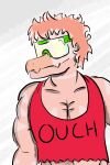  2:3 anthro clothed clothing dinosaur dromaeosaurid eyewear glasses goodbye_volcano_high hair male meme muscular muscular_male pink_body pink_hair reed_(gvh) reptile scalie simple_background snoot_game_(fan_game) solo stillzero theropod velociraptor video_games white_background 
