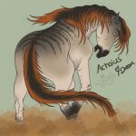  2022 achaius_(gayletrotter) ambiguous_gender digital_media_(artwork) dream_merchant equid equine eyebrows fangs feathering feral fur hair kelpie looking_at_viewer looking_back mammal multicolored_body multicolored_hair open_mouth raised_leg simple_background solo two_tone_body two_tone_hair two_tone_tail yellow_eyes 