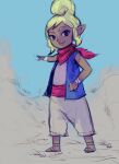  1girl blonde_hair blue_eyes closed_mouth dark-skinned_female dark_skin full_body highres kannoaki long_hair looking_at_viewer neckerchief pointy_ears smile solo tetra the_legend_of_zelda the_legend_of_zelda:_the_wind_waker 