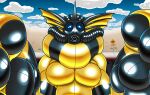  anthro black_fin black_pawpads black_suit breasts clothing cloudscape desert digital_media_(artwork) drone eeveelution evilfoxyfull female first_person_view gas_mask generation_1_pokemon hazmat_suit hi_res mask nintendo pawpads pokemon pokemon_(species) road rubber rubber_clothing rubber_suit sign sky solo symmetry vaporeon video_games yellow_fin yellow_suit 