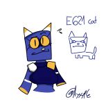  1:1 anthro ayyyple blue_body canid canine cat_tail domestic_cat e621 e621_logo felid feline felis female fox hi_res humor machine mammal mascot meme robot robotic_leg solo yellow_eyes 