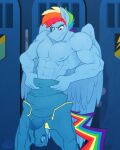  2020 abs absurd_res anthro areola artist_name athletic athletic_anthro athletic_male biceps blue_body blue_fur bodysuit clothed clothing crossgender equid equine fingers friendship_is_magic ftm_crossgender fur hair hasbro hi_res inside locker_room male mammal manly multicolored_hair multicolored_tail muscular muscular_anthro muscular_male my_little_pony nipples partial_nudity pecs pegasus ponyanony purple_eyes rainbow_dash_(mlp) rainbow_hair rainbow_tail serious serious_face signature skinsuit solo tight_clothing topless topless_anthro topless_male undressing uniform wings wonderbolts_uniform 