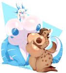  anthro big_breasts blau_draconis blue_body breasts dragon female hi_res holding_breast huge_breasts hyaenid hyper hyper_breasts kneeling larger_female mammal mature_female nipples non-mammal_breasts nude size_difference smaller_female spotted_hyena thick_thighs vapplepie 