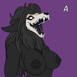  anthro areola big_chief_bakari_(artist) black_areola black_body black_fur black_hair black_nipples blue_tongue bone breasts canid canine clothed clothing fangs featureless_eyes female fur hair hi_res malo mammal monster nipples nude open_mouth scary scp-1471 scp-1471-a scp_foundation simple_background skull skull_head solo teeth tongue topless undead 
