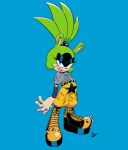  2022 afrosoricid anthro blep blue_background boots clothing cubiccitrus ear_piercing female footwear fur green_body green_fur hi_res idw_publishing laced_boots mammal piercing platform_boots platform_footwear sega simple_background solo sonic_the_hedgehog_(comics) sonic_the_hedgehog_(idw) sonic_the_hedgehog_(series) surge_the_tenrec tenrec tongue tongue_out 