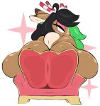  ambiguous_gender anthro antlers arizonathevixen bedroom_eyes big_butt brown_body brown_eyes butt cervid chair furniture hair hi_res horn huge_butt hyper hyper_butt looking_at_viewer looking_back mammal multicolored_hair narrowed_eyes nude seductive sitting solo two_tone_hair 