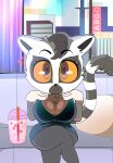  &lt;3 absurd_res anthro beverage big_breasts breasts bubble_tea chest_tuft clothing crossed_legs dress female hi_res lemur looking_at_viewer mammal onibi primate ring-tailed_lemur sitting solo strepsirrhine thick_thighs tuft 