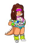  anthro aquilops bottomwear clothed clothing dinosaur female goodbye_volcano_high hair hotpants long_hair multicolored_body orange_body red_eyes red_hair reptile rosa_(gvh) scalie shorts simple_background snoot_game_(fan_game) solo spiked_tail spikes spikes_(anatomy) stillzero two_tone_body video_games white_background 