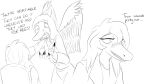  anthro black_nails blush chair clothed clothing colored_nails deltarune dialogue dinosaur duo english_text fang_(gvh) feathered_wings feathers female freckles furniture goodbye_volcano_high hair hi_res long_hair long_nails long_snout monochrome nails pterodactylus pterosaur reptile scalie sitting sketch snoot_game_(fan_game) snout susie_(deltarune) text undertale_(series) unknown_artist video_games wings 