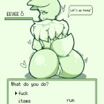  1:1 absurd_res anthro bodily_fluids butt chocomenta eevee english_text female generation_1_pokemon genital_fluids genitals hi_res looking_at_viewer nintendo pokemon pokemon_(species) pokemorph profanity pussy pussy_juice solo text thick_thighs video_games 