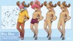  anthro antlers balls bottomwear brown-body brown_body brown_fur brown_hair capreoline cervid clothed clothing erection flaccid footwear fully_clothed fur genitals hair hand_on_hip hat headgear headwear hoodie horn humanoid_genitalia humanoid_penis looking_at_viewer male mammal model_sheet mycrys nude one_piece pants penis red_eyes reindeer shoes smile solo tongue tongue_out tony_tony_chopper tony_tony_chopper_(horn_point_form) topwear underwear 