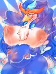  &lt;3 &lt;3_eyes ankk anthro avian blue_body blue_eyes bodily_fluids female generation_9_pokemon hi_res lactating nintendo pokemon pokemon_(species) pregnant pregnant_female quaquaval solo video_games 