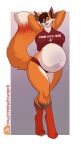  absurd_res anthro baby_bump breasts canid canine clothed clothing female feroxdoon fox hi_res invalid_tag inviting kits lavenderpandy mammal maternity mother parent pregnant presenting red_fox smile solo tail tight_clothing wide_hips 