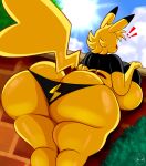  anthro big_butt blonde_hair butt clothing female generation_1_pokemon hair hi_res huge_butt kirbot12 nintendo panties pikachu pokemon pokemon_(species) shirt solo thick_thighs topwear underwear video_games 