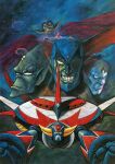  4boys beard black_eyes blaki_(grendizer) cape clenched_hands colored_sclera colored_skin facial_hair flying flying_saucer gandal_(grendizer) green_skin grendizer horns long_pointy_ears looking_down male_focus mazinger_(series) mecha multiple_boys nakamura_jun&#039;ichi one_eye_covered pointy_ears red_cape robot science_fiction smile space spacecraft ufo_robo_grendizer vega_(grendizer) yellow_eyes yellow_sclera zuril_(grendizer) 