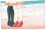  2girls akemi_homura argyle argyle_legwear artist_request beach boots bubble_skirt high_heels kaname_madoka kneehighs mahou_shoujo_madoka_magica multiple_girls red_footwear skirt socks tiptoes yuri 