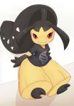  2022 2_toes bangs black_body black_skin bottomless bottomwear clothed clothing clothing_pull cutoffs denim denim_clothing feet female freckles generation_3_pokemon gloves_(marking) hair_mouth humanoid leaning leaning_on_wall looking_at_viewer markings mawaifu mawile meme nintendo parted_bangs partially_clothed pokemon pokemon_(species) pseudo_hair red_eyes sharp_teeth shirt shorts solo teeth toes topwear topwear_pull video_games yellow_body yellow_skin 