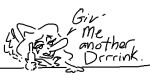  anthro beverage chibi clothed clothing dialogue dinosaur english_text female hair long_hair long_snout monochrome pterodactylus pterosaur reptile scalie sketch snoot_game_(fan_game) snout solo text toony tusk_(snootgame) unknown_artist video_games wings 