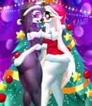  absurd_res anthro avian big_breasts big_butt bird breasts butt charlie_morningstar christmas christmas_clothing clothing demon duo female female/female glowing glowing_eyes hat hazbin_hotel headgear headwear helluva_boss hi_res holidays humanoid looking_at_another mrmelted octavia_(helluva_boss) owl thick_thighs undressing 