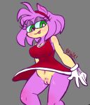 amy_rose anthro blush bottomless breasts brg1r cleavage clothed clothing digital_media_(artwork) eulipotyphlan female fur genitals gloves green_eyes hair handwear hedgehog mammal pink_body pubes pussy sega solo sonic_the_hedgehog_(series) 