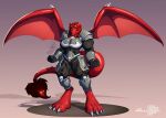  agonwolfe anthro armor big_feet canid canine canis claws demon feet female fur furry gesture hair humanoid mammal muscular red_body red_fur red_hair solo tail_gesture tail_heart wings wolf 