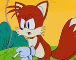  2_tails adventures_of_sonic_the_hedgehog black_eyes canid canine cigarette fox fur male mammal miles_prower multi_tail orange_body orange_fur plant retro roobzfr sega smoke sonic_the_hedgehog_(series) tree vhs_filter white_body white_fur 