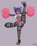  2020 anthro black_body black_claws black_nose black_stripes blush bottomwear breasts butt cheerleader claws clothed clothing female full-length_portrait glistening glistening_eyes glistening_hair green_eyes grey_background grey_body grey_pawpads hair hi_res hyaenid isyld mammal markings multicolored_clothing multicolored_topwear pawpads pink_bottomwear pink_clothing pink_skirt pink_topwear portrait purple_hair red_clothing red_underwear signature simple_background skirt solo standing striped_arms striped_body striped_legs striped_markings striped_tail stripes tail_markings topwear two_tone_clothing two_tone_topwear under_boob underwear white_clothing white_topwear 