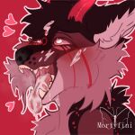  &lt;3 absurd_res ahegao anthro awruk blush bodily_fluids canid canine canis cum cum_in_mouth cum_inside cum_on_face cumshot demon domestic_dog ejaculation female female/female fluffy genital_fluids hi_res horn horny looking_pleasured mammal mortyfini orgasm_face smile solo tongue tongue_out wolf 
