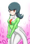  cosplay gardevoir gardevoir_(cosplay) green_hair highres long_hair own_hands_clasped own_hands_together sabrina_(pokemon) smile 