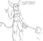  2018 anthro armor bottomwear clothed clothing ears_up eyebrows gesture gloves handwear headgear headwear helmet hi_res holding_object holding_tool holding_wrench jimfoxx lombax looking_aside male mammal mouth_closed one_eye_closed pants pointing raised_tail ratchet ratchet_and_clank shirtless shirtless_male signature smile solo sony_corporation sony_interactive_entertainment standing tail_tuft text tools tuft video_games wink wrench 
