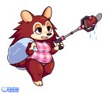  2021 animal_crossing anthro barefoot breasts brown_body can chubby_female cleaning_tool clothing container eulipotyphlan feet female guywiththepie hedgehog hi_res lidded_eyes mammal nintendo one-piece_swimsuit sable_able signature simple_background slightly_chubby smile swimwear thick_calves trash_bag video_games white_background 