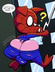 absurd_res anthro bulge butt clothing dialogue domestic_pig hi_res male mammal marvel solo spider-ham_(character) spider-man_(series) suid suina sus_(pig) tepigfan101 tight_clothing torn_clothing 
