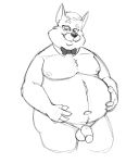  2022 anthro belly big_belly bow_tie bravo canid canine eyewear flaccid fox genitals glasses hi_res humanoid_genitalia humanoid_hands humanoid_penis male mammal moobs navel nipples overweight overweight_male penis sketch solo 