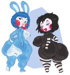  anthro areola big_breasts big_butt black_areola black_body black_eyes black_hair black_sclera blue_areola blue_hair blush blush_stickers bow_tie breasts butt crossgender duo female five_nights_at_freddy&#039;s five_nights_at_freddy&#039;s_2 hair hand_on_butt hi_res huge_breasts huge_butt humanoid lagomorph leporid looking_at_viewer looking_back mammal marionette_(fnaf) mtf_crossgender multicolored_body narrowed_eyes nude purple_yoshi_draws rabbit scottgames side_boob thick_thighs toy_bonnie_(fnaf) two_tone_body video_games white_eyes wide_hips 