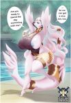  anthro areola big_breasts bloom blue_areola blue_eyes border breasts dialogue english_text eyelashes female fur generation_5_pokemon hi_res huge_breasts jewelry legendary_pokemon long_tail looking_at_viewer necklace nintendo nipple_outline on_one_leg outside pokemon pokemon_(species) reshiram smile solo speech_bubble standing swimming_pool text thick_tail video_games voluptuous_female water white_body white_border white_fur wide_hips zacianswords 