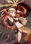  1girl ahoge armpits bangs bat_wings black_feathers blonde_hair bodystocking book breasts circlet cleavage detached_collar feathers fee_(oskna1) fire_emblem fire_emblem_fates fire_emblem_heroes floating_clothes grey_eyes hair_ornament heel-less_legwear highres holding holding_book kneehighs long_hair looking_at_viewer magic medium_breasts metal_boots navel o-ring official_alternate_costume open_mouth ophelia_(fire_emblem) pantyhose pelvic_curtain puffy_sleeves shoulder_pads socks solo sparkle swept_bangs wings 