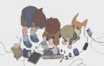  3boys absurdres brown_hair cable computer digimon digimon_adventure digivice gloves highres izumi_koushirou laptop multiple_boys notebook patamon red_hair simple_background takaishi_takeru tantanmen white_background white_gloves yagami_taichi 